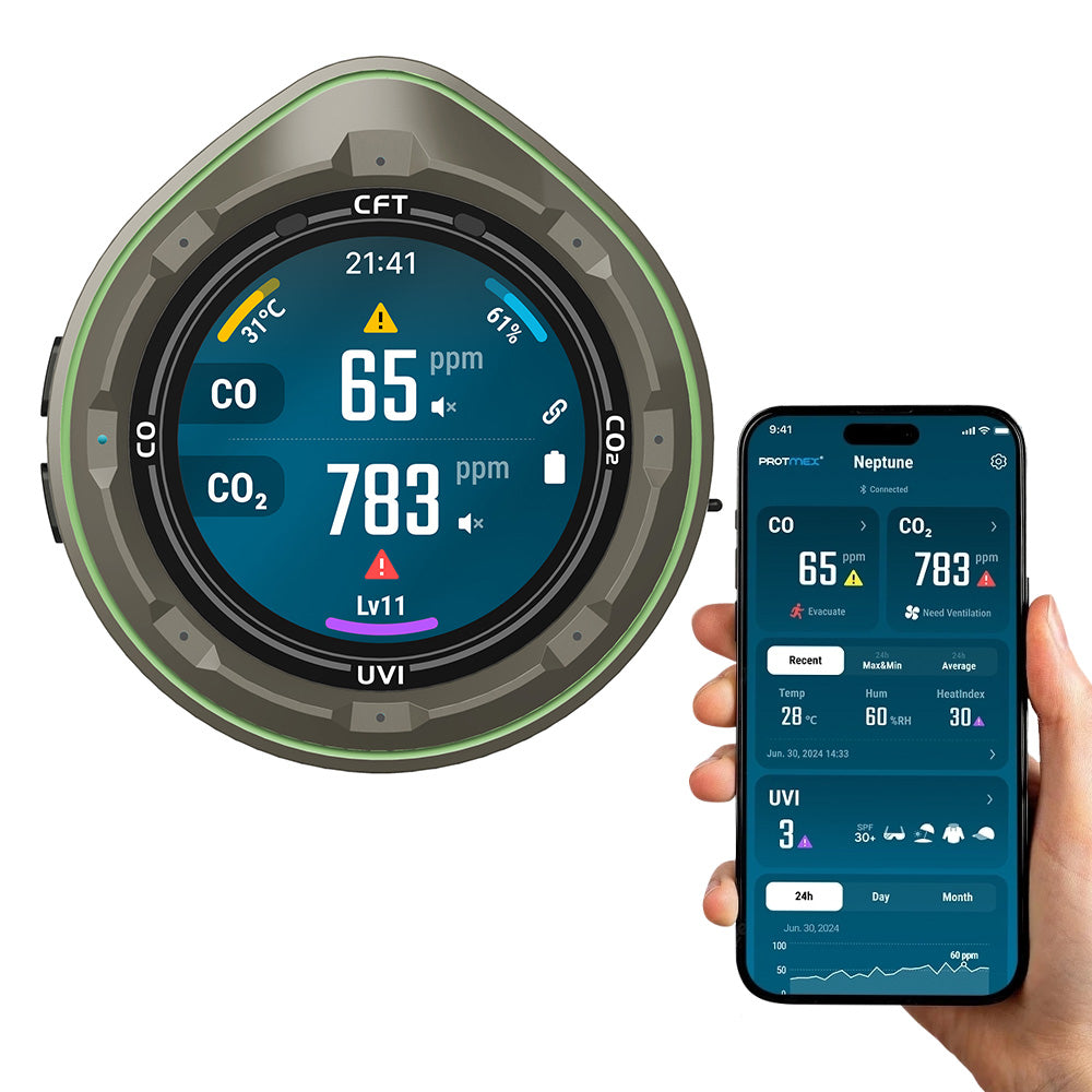 Protmex 5 in 1 Wireless Touchscreen Portable Multifunctional Carbon Monoxide CO2 Detectors Air Quality Meter Temperature Humidity Meter UV Radiation Flashlight with App