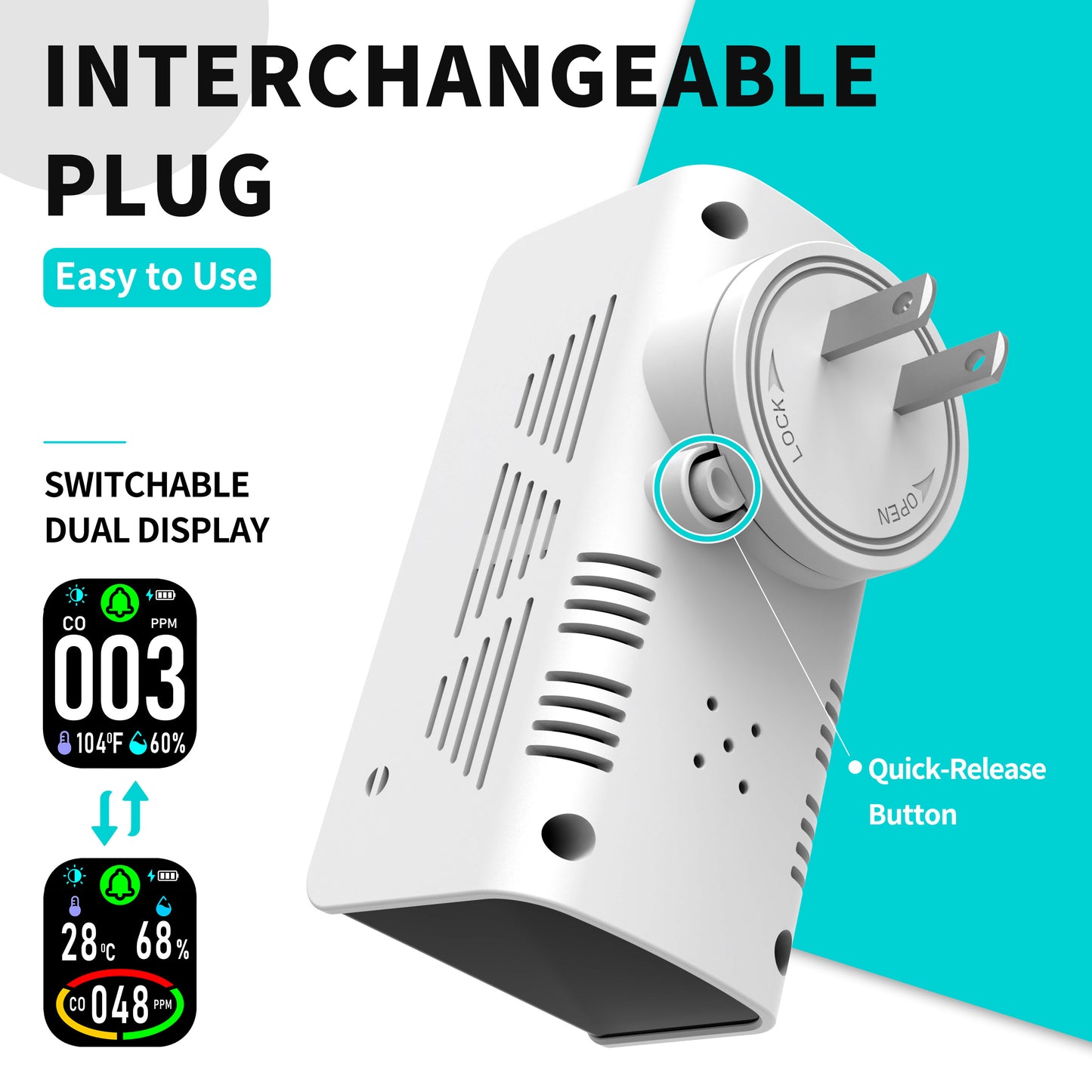 Protmex Carbon Monoxide Detector, 3-in-1 Plug-in CO Alarm with Temperature & Humidity Monitor, Smart Air Quality Monitor with Digital Display, Dual Alert, Back-Up Battery for Home, Bedroom, RV