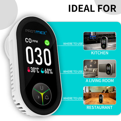 Protmex Carbon Monoxide Detector Plug in Wall, 3-in-1 Co Detector Monitor Air Quality with Temperature Humidity Sensor, Portable CO Meter Easy to Read & Install, for Home/Hotel/RV