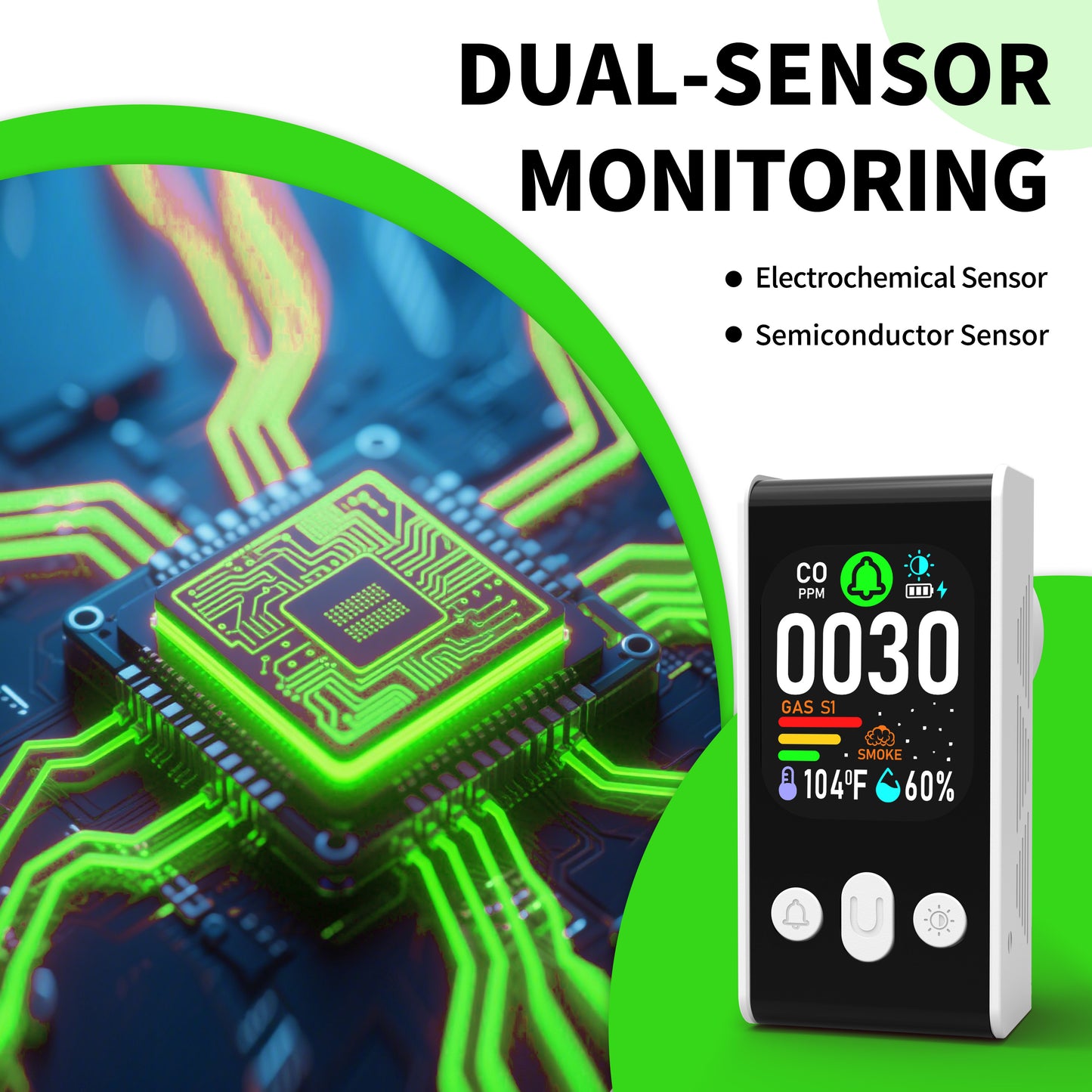 253 D Plug in All-in-One CO, Gas & Smoke Detector with battery backup Portable Real-Time Monitoring & Smart Socket alarm suitable for home & RVs and hotels