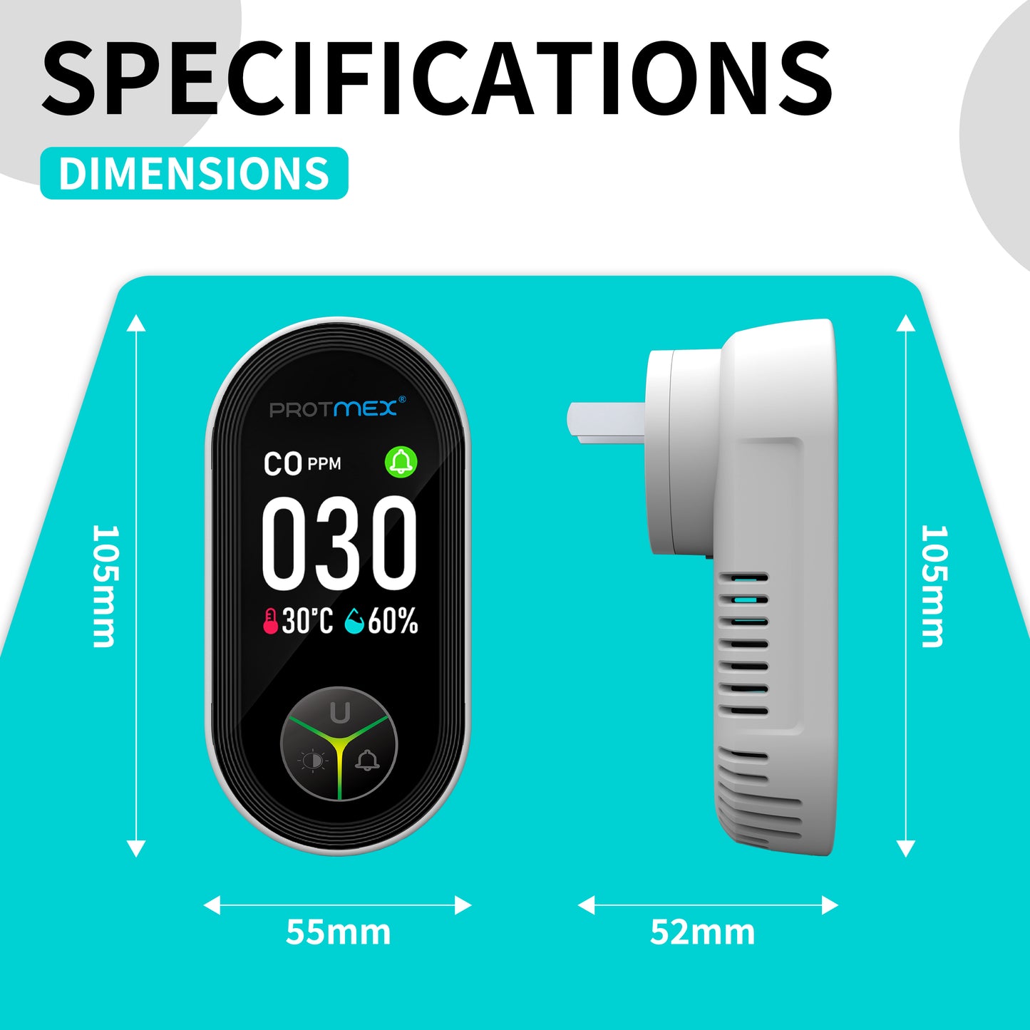 Protmex Carbon Monoxide Detector Plug in Wall, 3-in-1 Co Detector Monitor Air Quality with Temperature Humidity Sensor, Portable CO Meter Easy to Read & Install, for Home/Hotel/RV