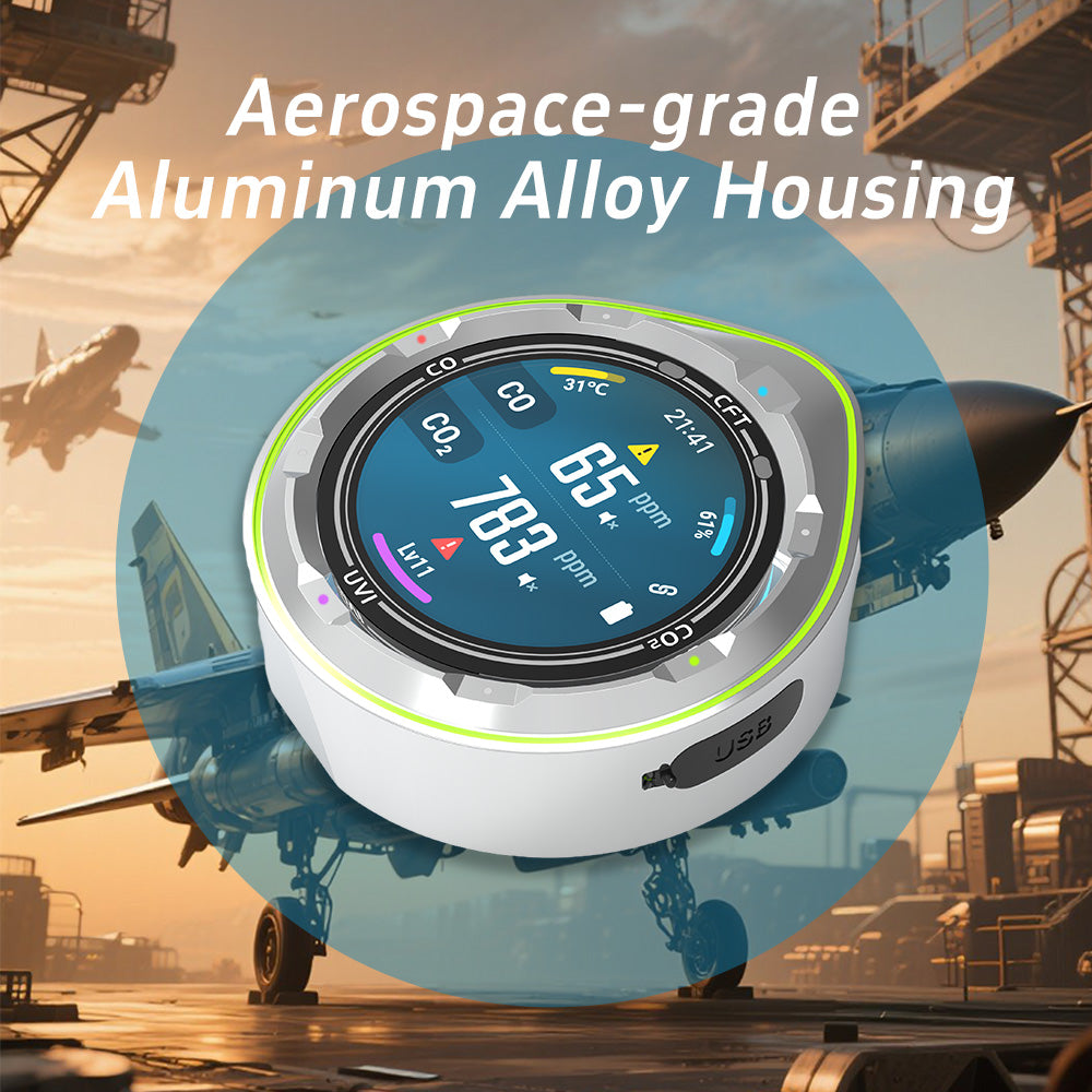 Protmex 5 in 1 Wireless Touchscreen Portable Multifunctional Carbon Monoxide CO2 Detectors Air Quality Meter Temperature Humidity Meter UV Radiation Flashlight with App