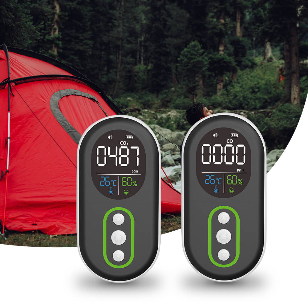 Protmex Carbon Monoxide and Carbon Dioxide Detectors, 4-in-1 Portable CO2 & CO Detector with Audible & Visual Alarm, Rechargeable CO & CO2 Meter for Home, Travel, Camping, Car, 72H Standby