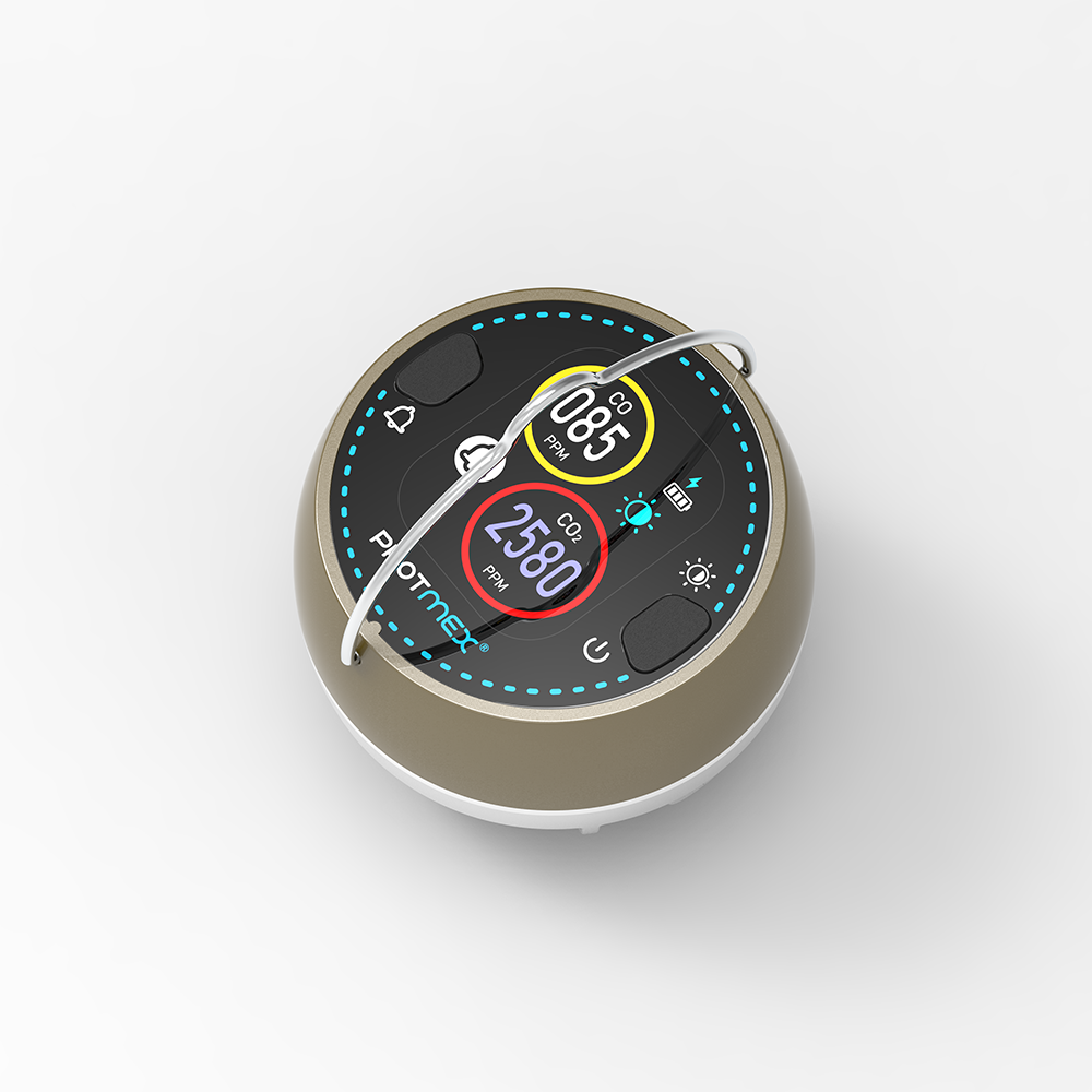 CarbonAlert GasLight: Smart Light with CO & CO2 Monitoring-Protmex Real-Time Air Safety Monitor with Smart Alert +CO/CO₂ Monitoring + 6 Mode Lights Magnet Hook Tripod Mount｜80dB Alarm