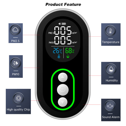 Protmex Indoor Air Quality Monitor, PM2.5 PM10 Detector with Real-Time Display & Buzzer Alarm, Temperature Humidity Sensor, Portable Air Pollution Tester for Home, Office, Car, Baby Room