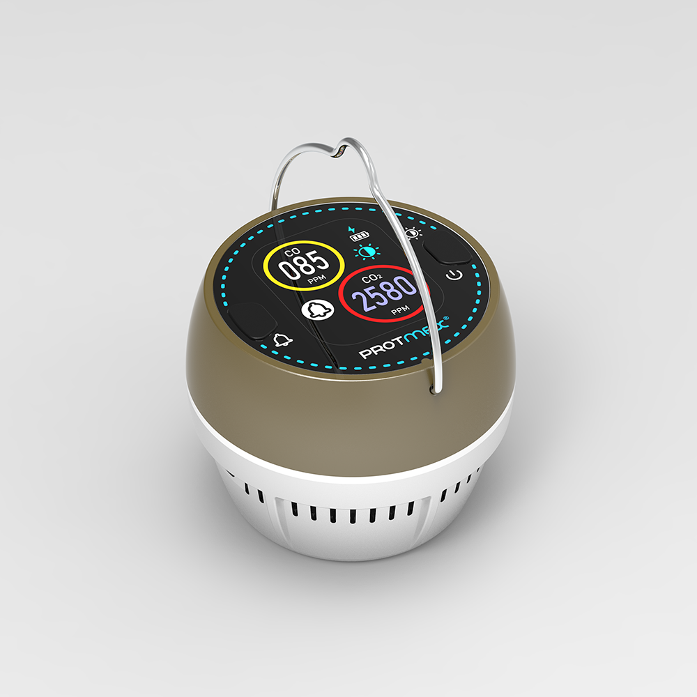 CarbonAlert GasLight: Smart Light with CO & CO2 Monitoring-Protmex Real-Time Air Safety Monitor with Smart Alert +CO/CO₂ Monitoring + 6 Mode Lights Magnet Hook Tripod Mount｜80dB Alarm