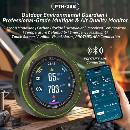 Protmex 5 in 1 Wireless Touchscreen Portable Multifunctional Carbon Monoxide CO2 Detectors Air Quality Meter Temperature Humidity Meter UV Radiation Flashlight with App