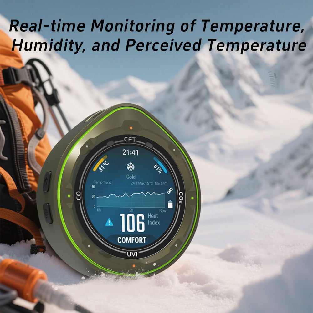 Protmex 5 in 1 Wireless Touchscreen Portable Multifunctional Carbon Monoxide CO2 Detectors Air Quality Meter Temperature Humidity Meter UV Radiation Flashlight with App