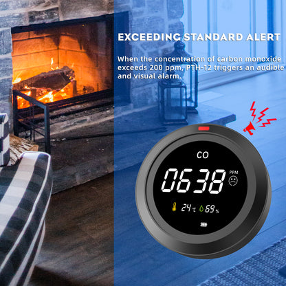 Protmex 3 in 1 Portable Carbon Monoxide Detectors, Travel CO Monitors RV Carbon Monoxide Detector Alarm Temp/Humidity Sensor, Rechargeable Real-Time Travel CO Monitor 120HR Standby