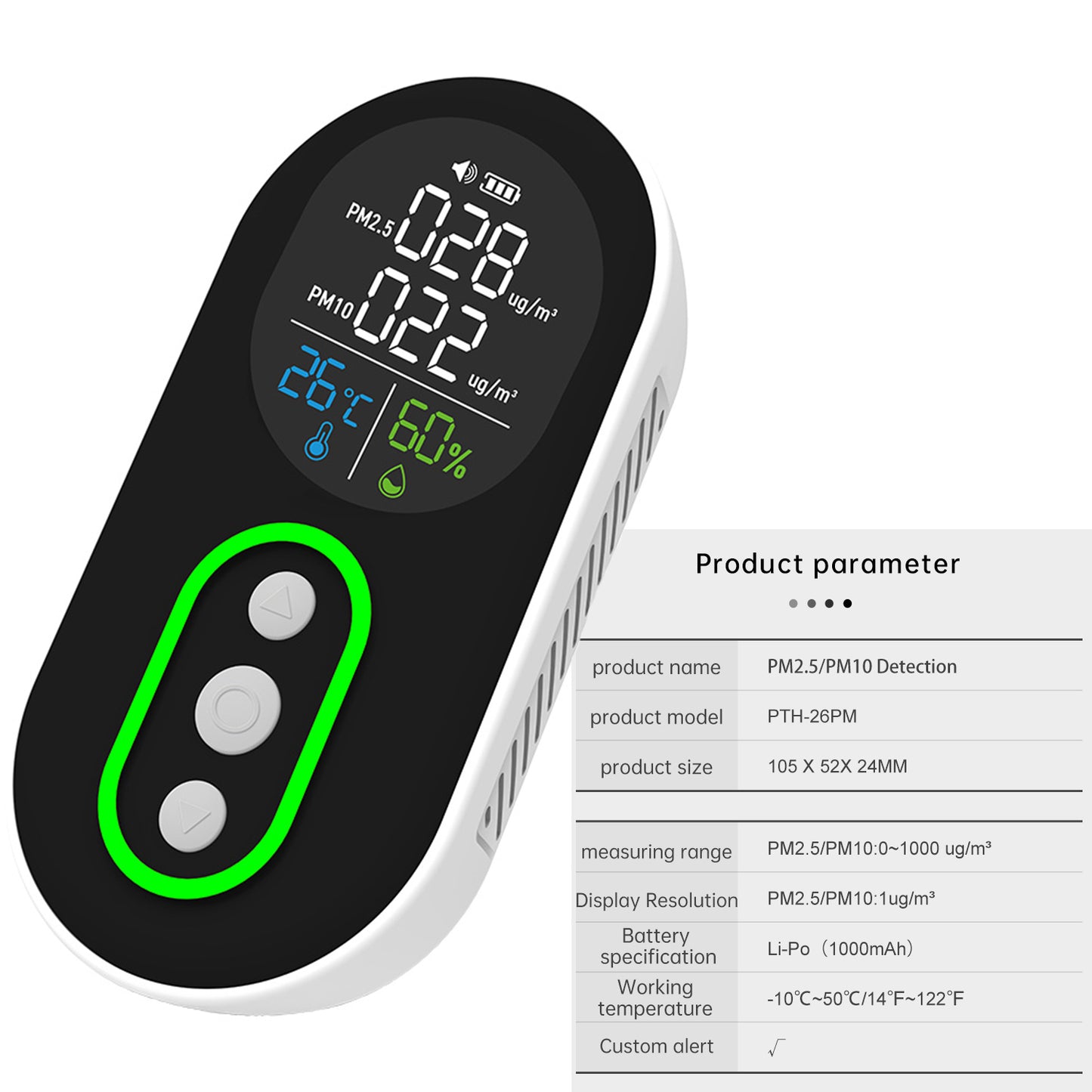 Protmex Indoor Air Quality Monitor, PM2.5 PM10 Detector with Real-Time Display & Buzzer Alarm, Temperature Humidity Sensor, Portable Air Pollution Tester for Home, Office, Car, Baby Room