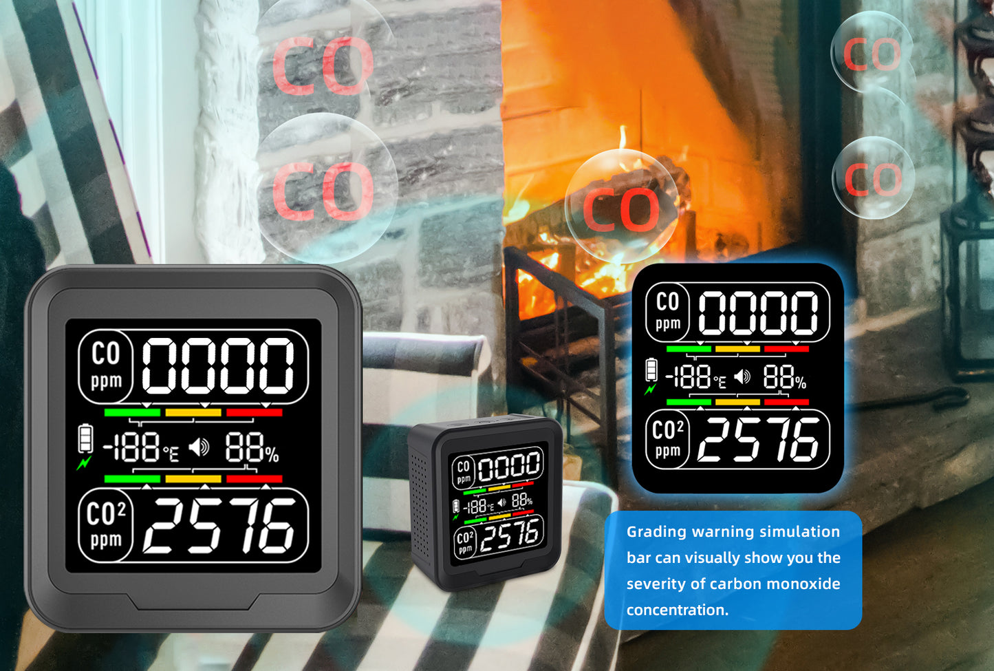 Protmex 4 in 1 CO Detector CO2 Monitor, Carbon Monoxide Detector CO CO2 Humidity Temperature Sensor Monitor with Alarm, Air Quality Monitor Indoor Meter for Homes, Car, Travel Battery Powered